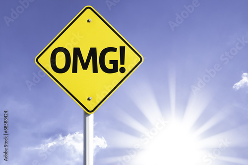 OMG! road sign with sun background