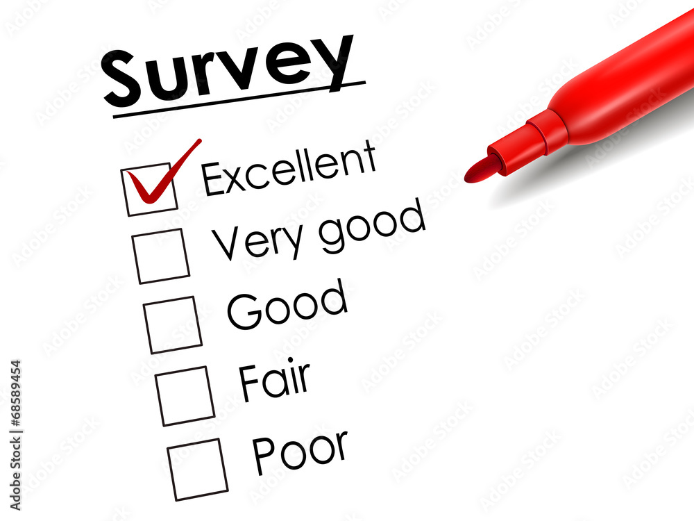 tick placed in excellent check box with red pen