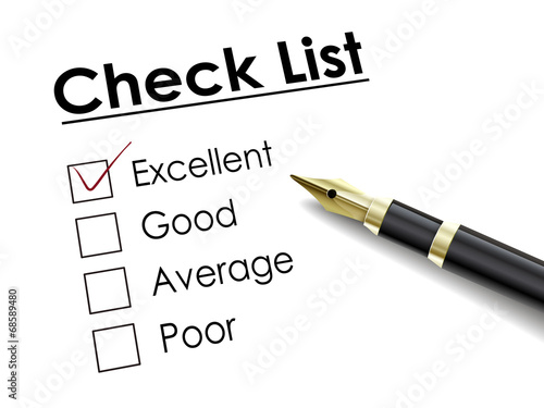 tick placed in excellent check box with fountain pen