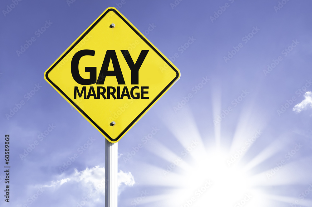 Gay Marriage road sign with sun background Gay Marriage road sign with sun background