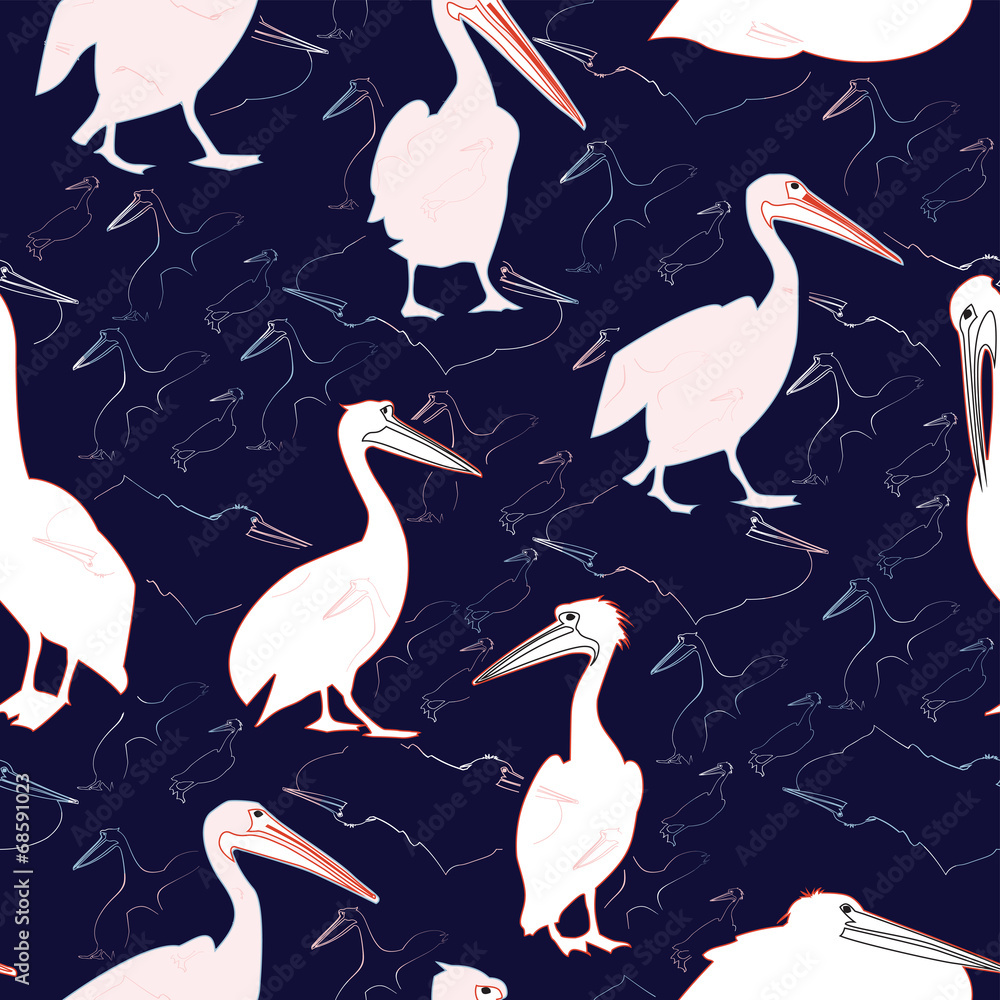 Fototapeta premium Pelican Seamless Pattern
