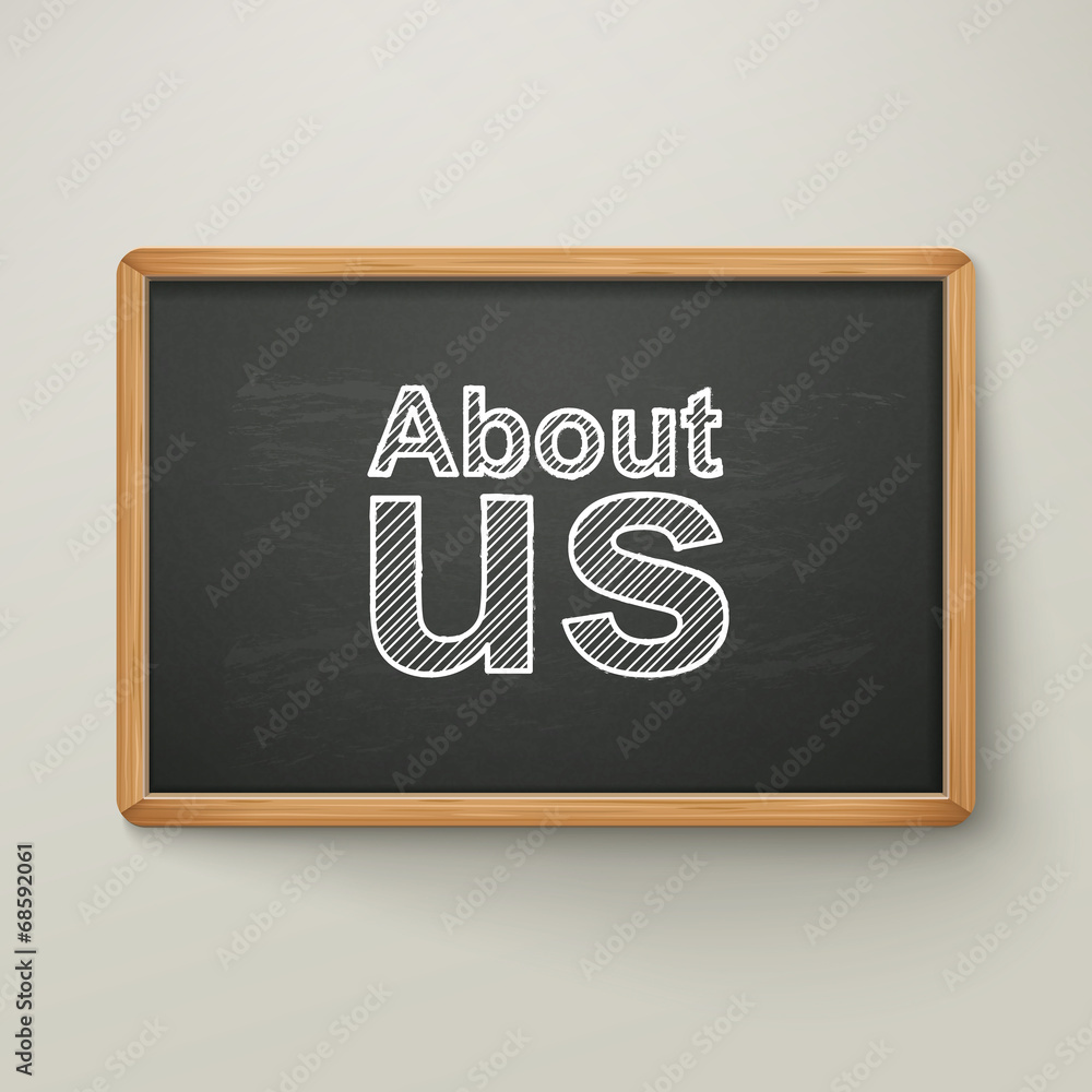 about us on blackboard in wooden frame about us on blackboard in wooden frame