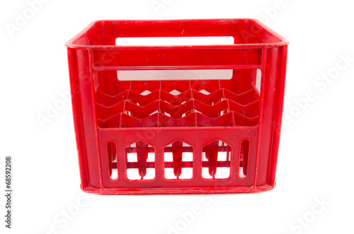 red plastic storage box on a white background