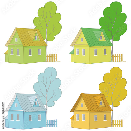 Cartoon colorful houses and trees