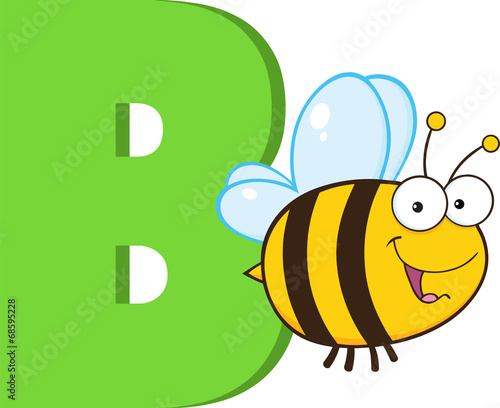 Funny Cartoon Alphabet-B With Bee