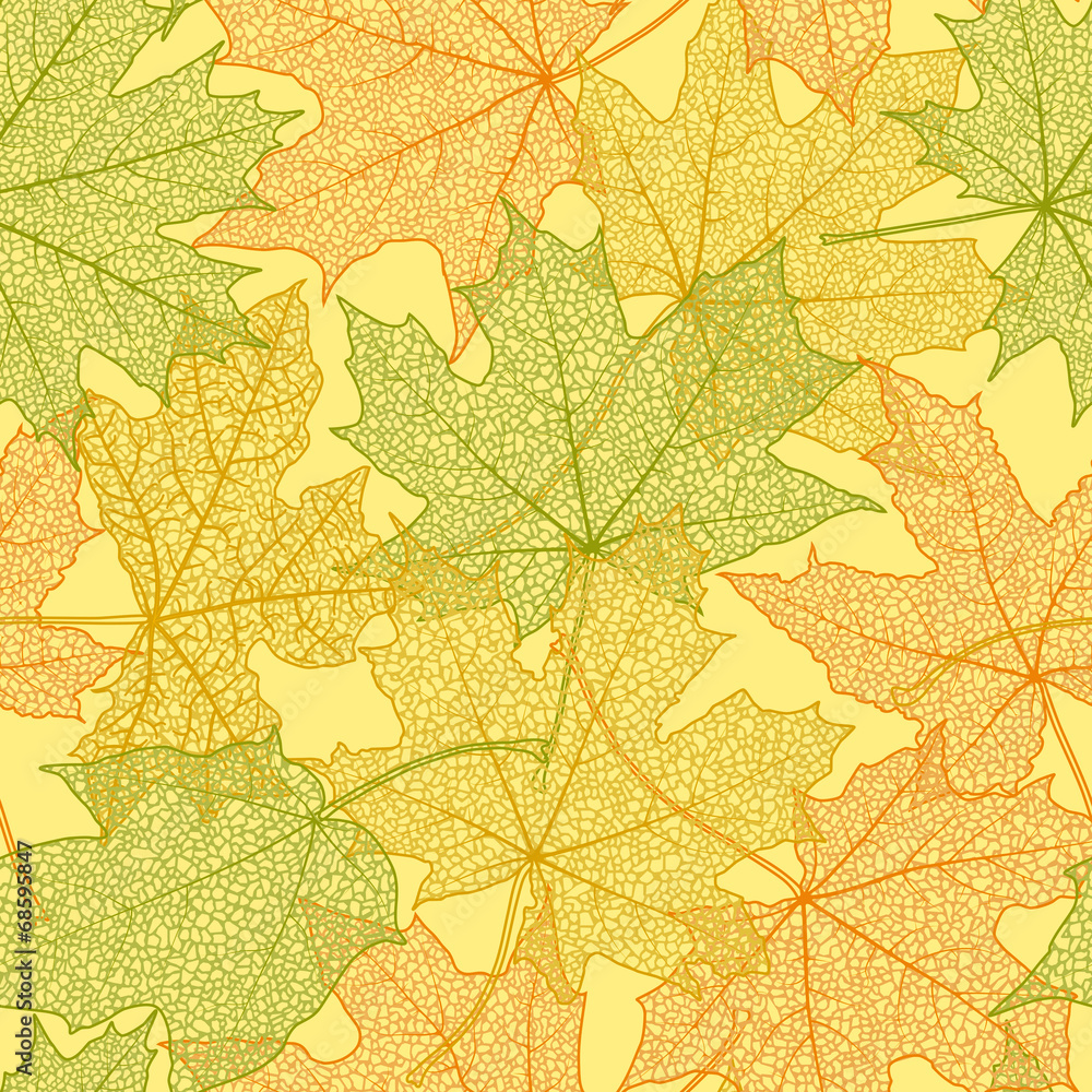 Fototapeta Seamless background of autumn maple leaves, color illustration.