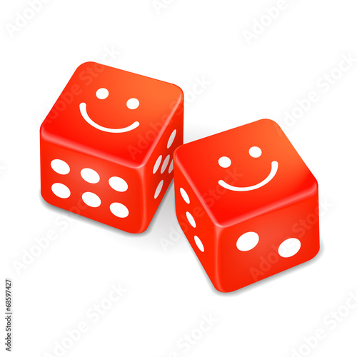 smiling faces on two red dice