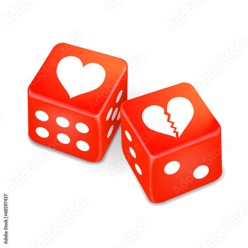 Fotografie hearts on two red dice