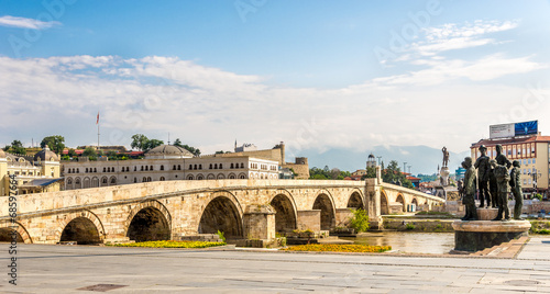 Stone bridge across the Vardar River in Skopje photo