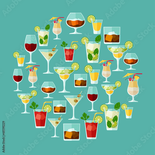 Alcohol drinks and cocktails for menu or wine list.
