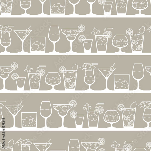 Alcohol drinks and cocktails seamless pattern in flat style.