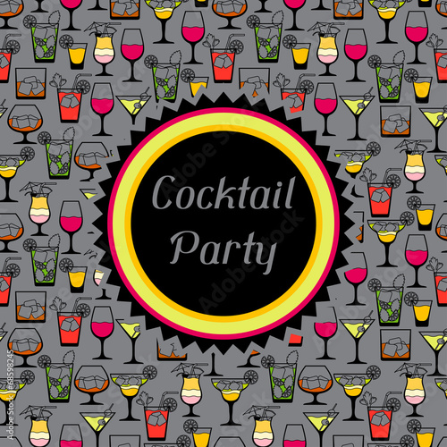 Party invitation with alcohol drinks and cocktails.