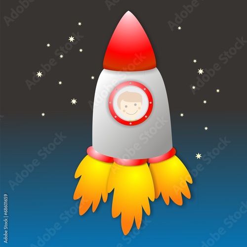 Niño viajando en una nave espacial. Ilustración vectorial
