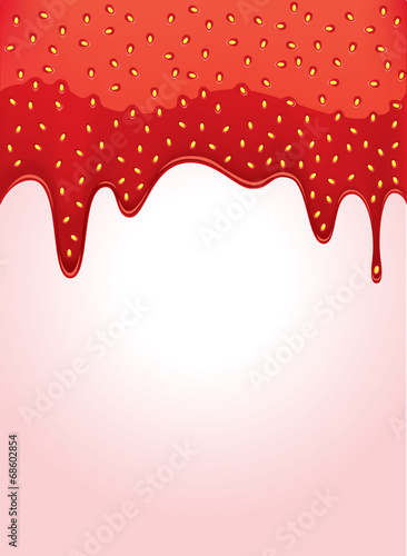 Drips of strawberry jam on white background