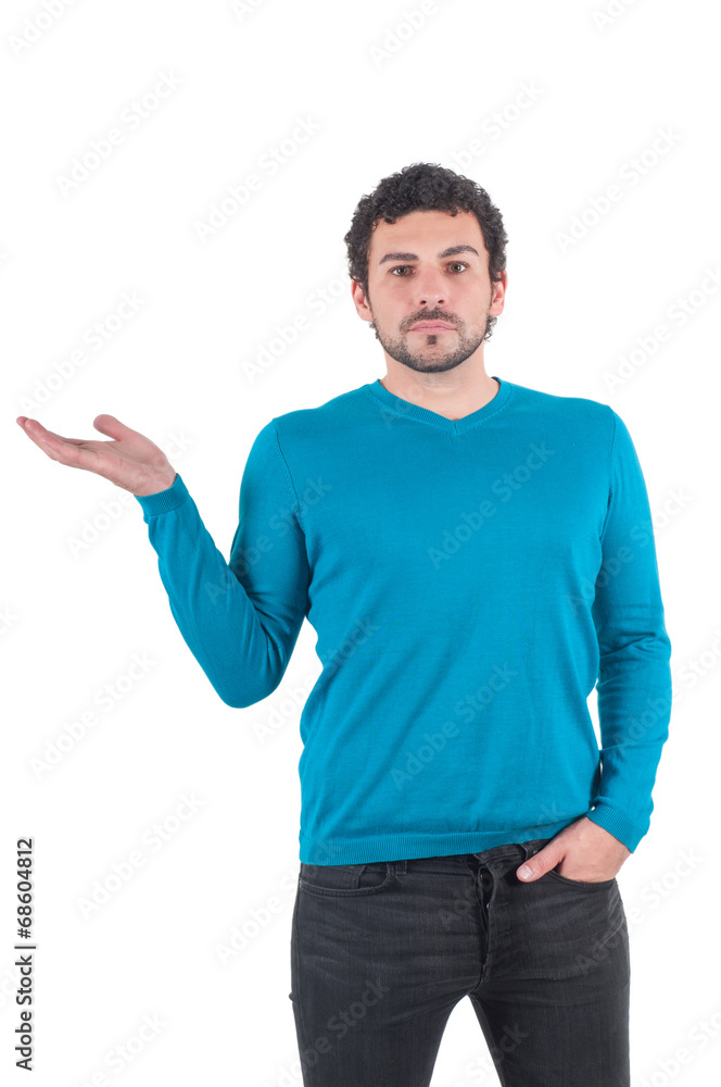 A portrait of man holding up his hand A portrait of man holding up his hand