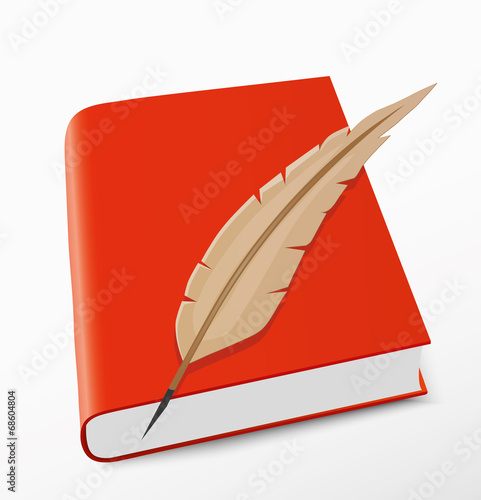 Red book and pen on white background