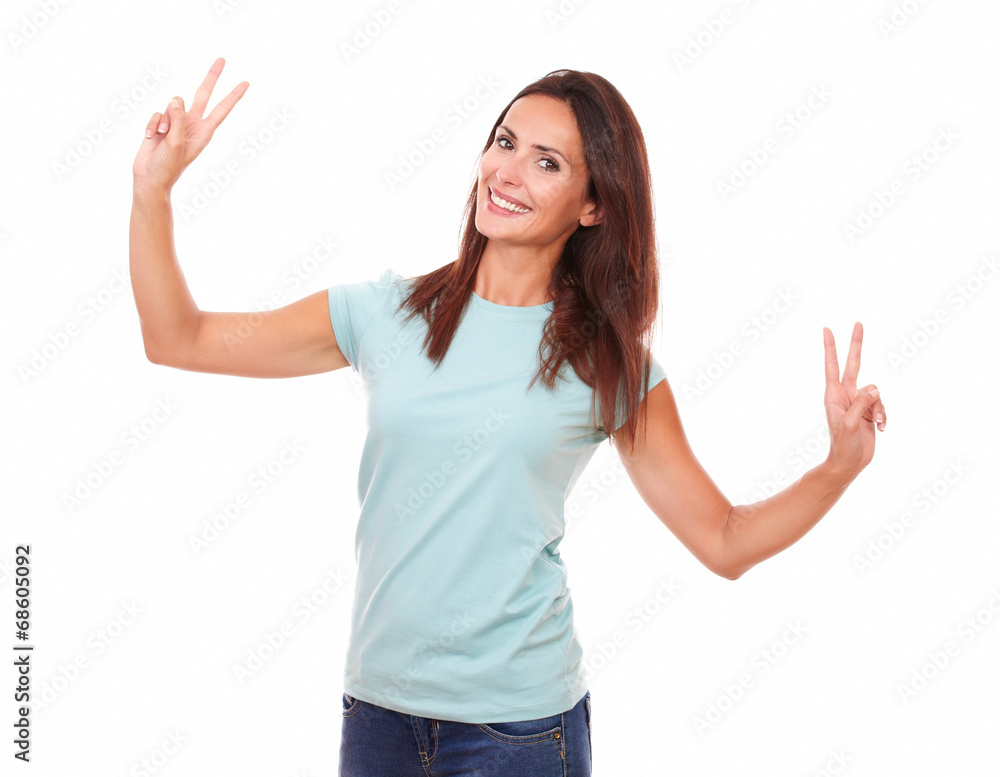 Attractive young woman celebrating her victory Attractive young woman celebrating her victory