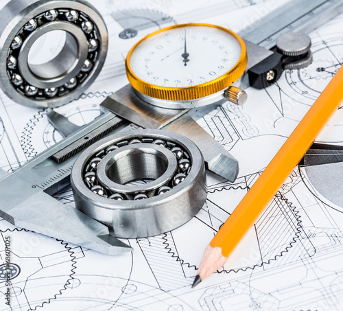 Ball bearings on technical drawing