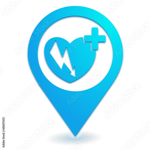 défibrillateur sur symbole localisation bleu