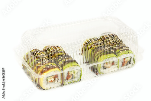 Japanese sushi fish and seafood on white background photo