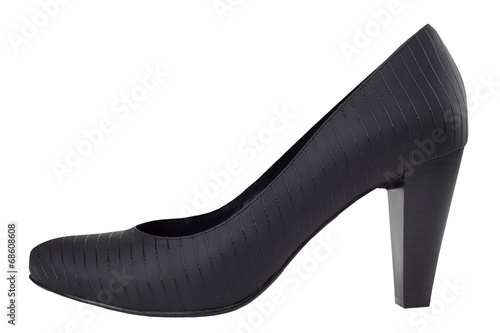 Black woman shoes with black shiny band isolated.