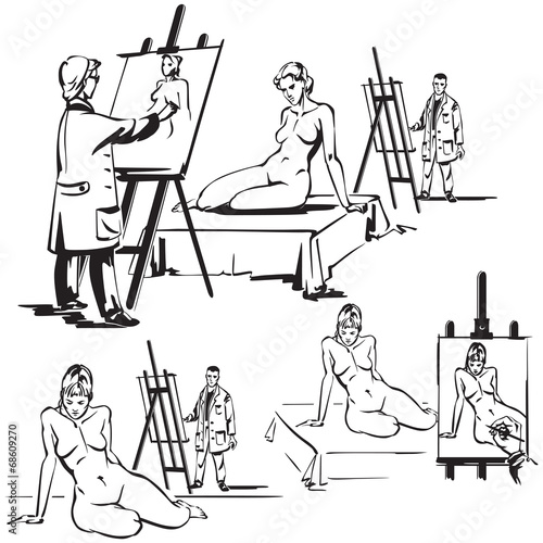 Three nude drawing themes