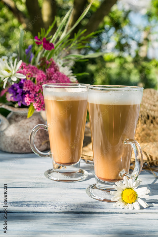 Coffee in the sunny summer garden