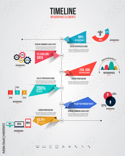 Timeline infographics, elements and icons