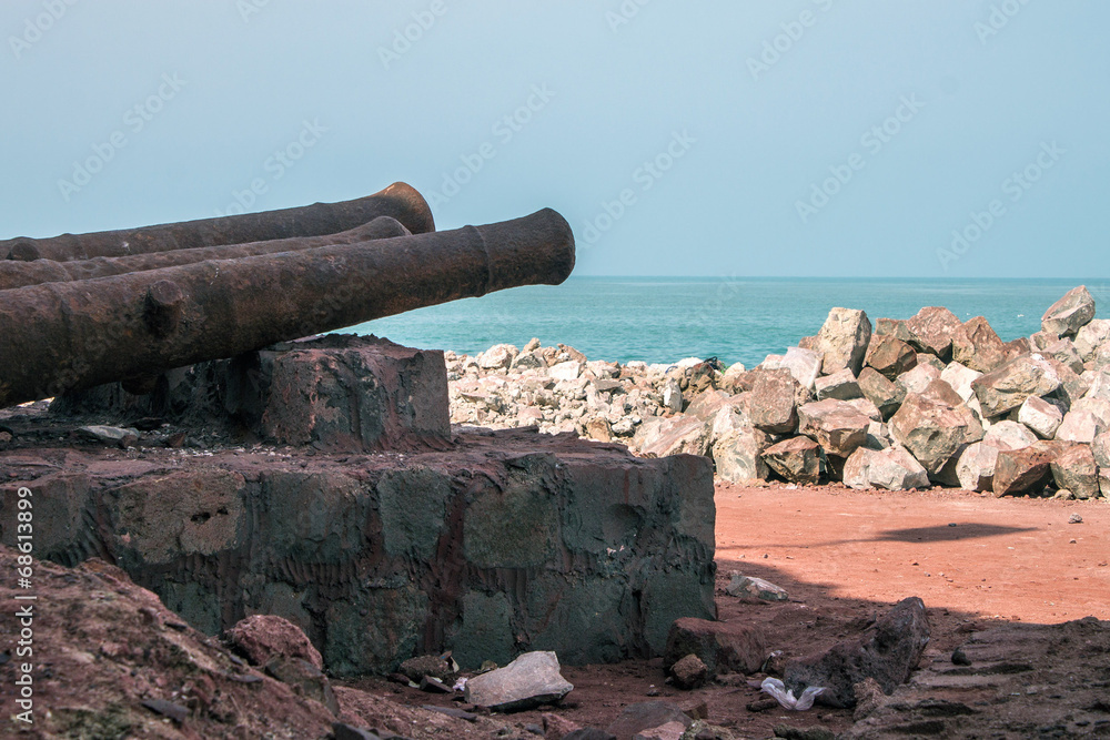 Cannons at Portuguese fortress on Hormoz island, Iran