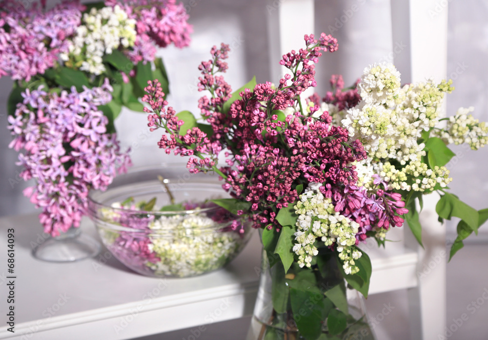 Beautiful lilac flowers in vase,