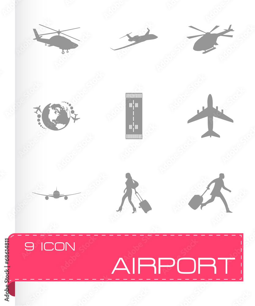 Vector black airport icons set Vector black airport icons set