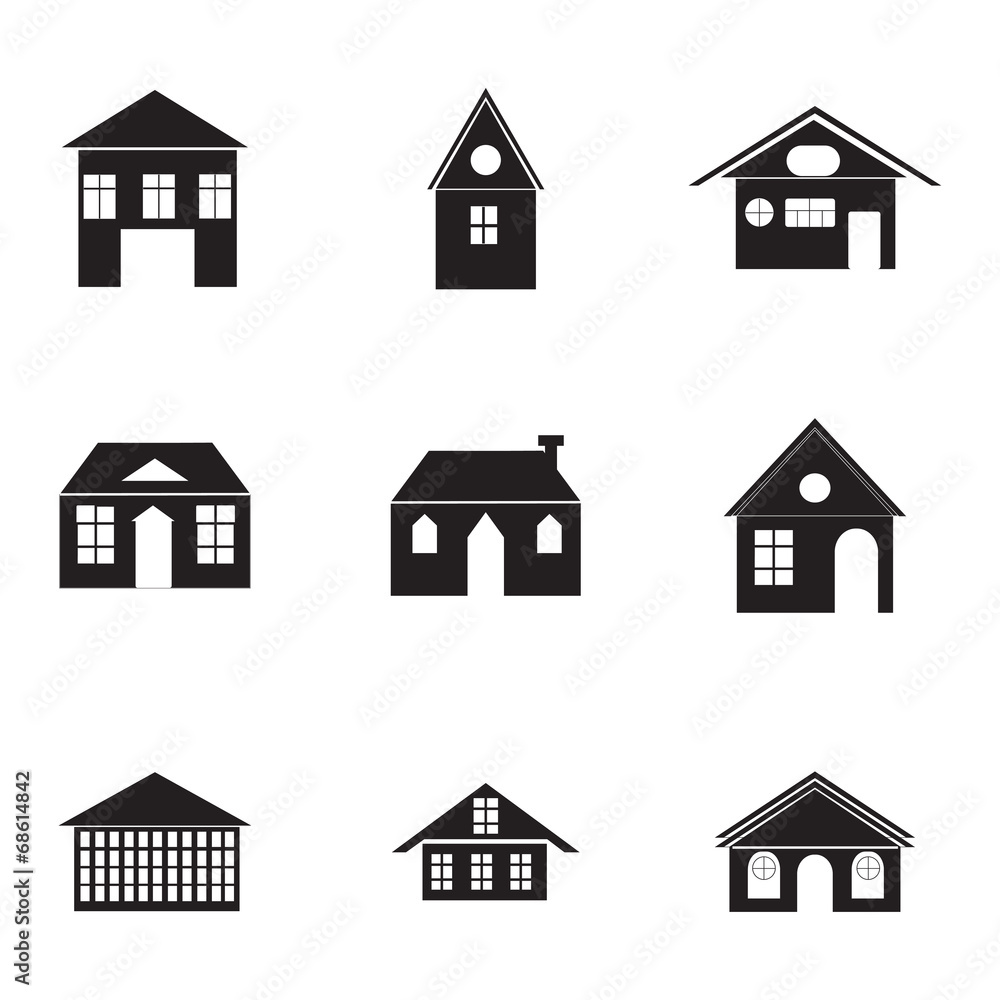 Vector black buildings icons set