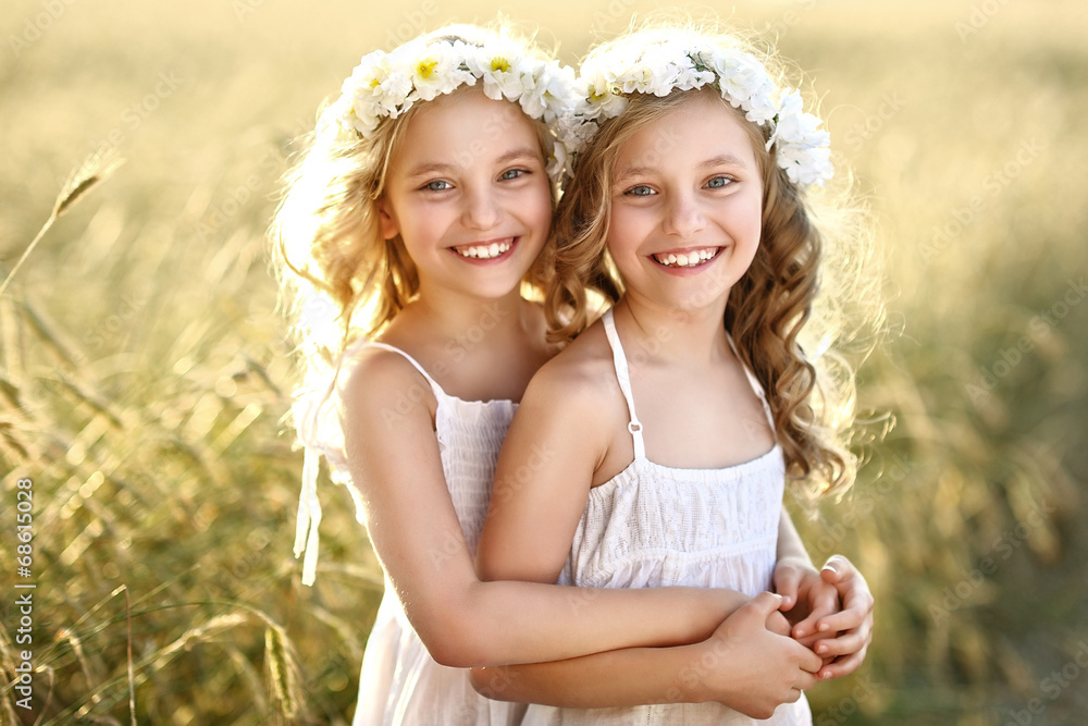 Portrait of two little girls twins Stock Photo