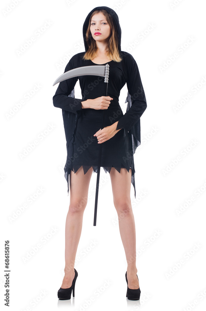 Fototapeta premium Woman in halloween concept with scythe
