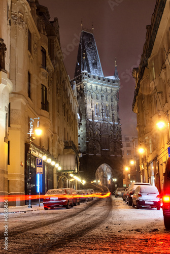 old scenic night street of Prague, Czech Republich photo