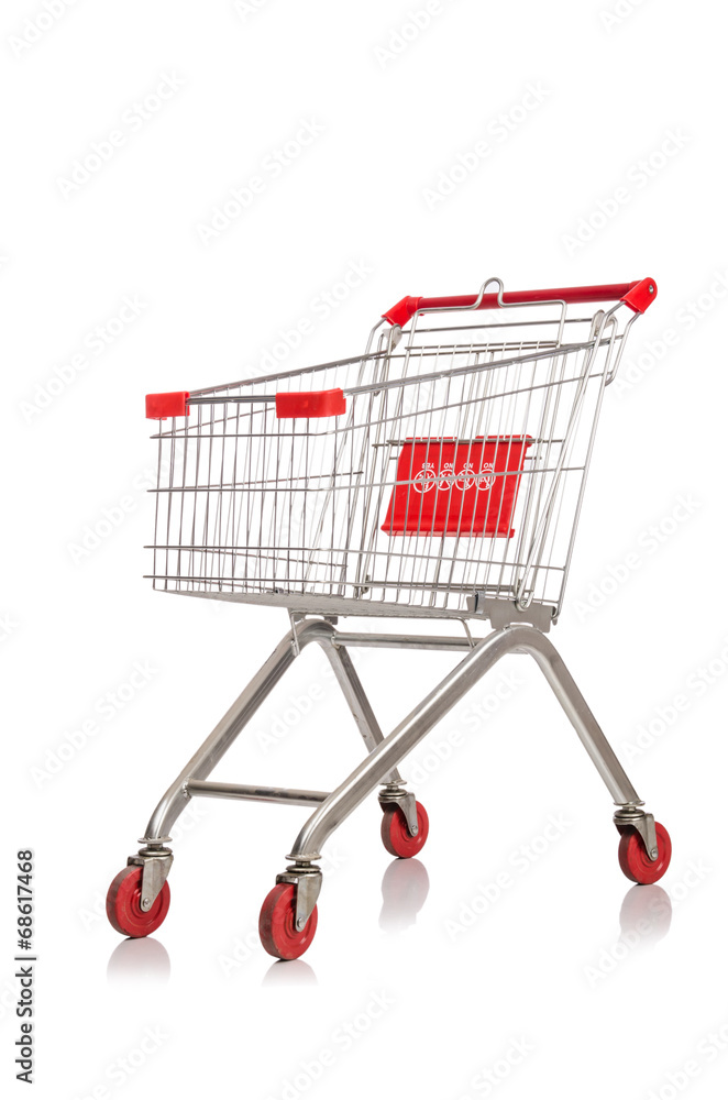 Shopping supermarket trolley isolated on the white