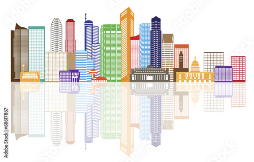 Singapore City Skyline Color with Reflection Vector Illustration