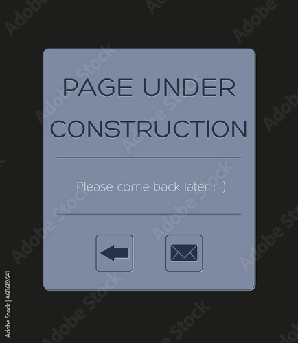 Page under construction with text and buttons for back and conta