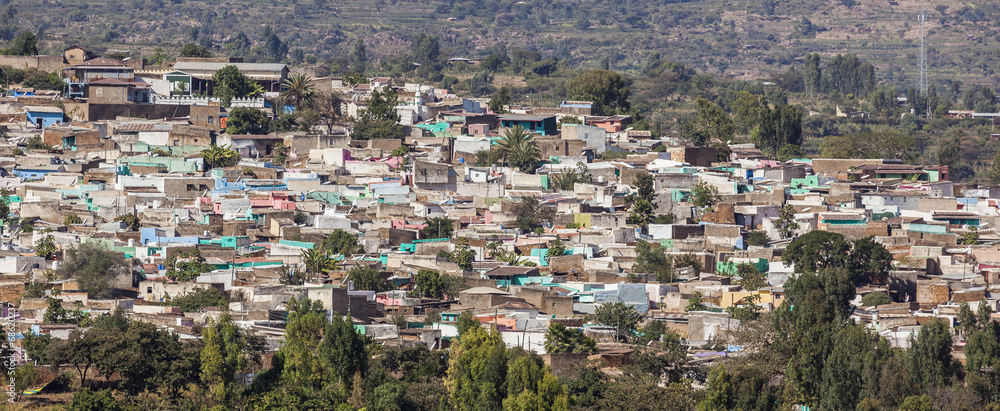 Bird eye view of ancient walled city of Jugol. Harar. Ethiopia.