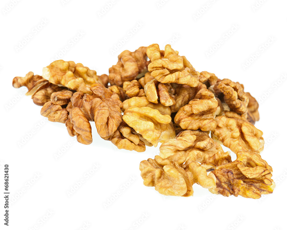 Handful of walnuts isolated on white background. Handful of walnuts isolated on white background.