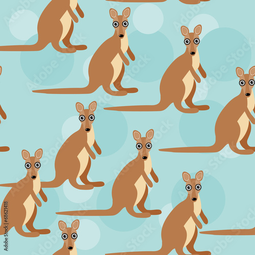 Fototapeta Naklejka Na Ścianę i Meble -  Seamless pattern with funny cute kangaroo animal on a blue backg