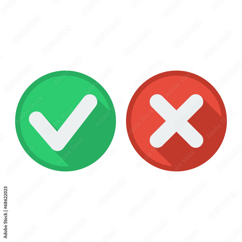 Delete and tick or check and cross marks