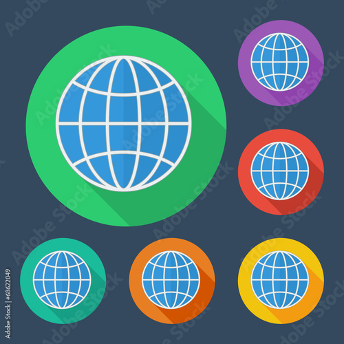 Earth globe icon with long shadow - vector illustration.
