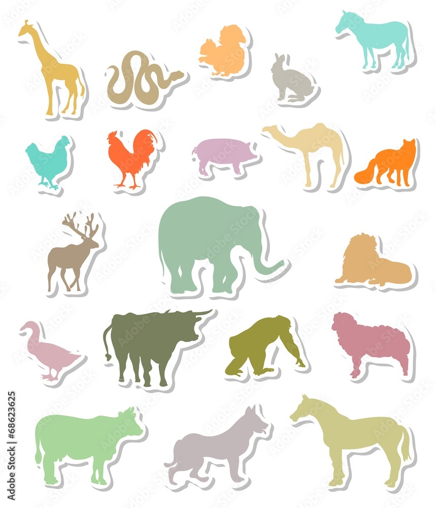 Set of colorful animals silhouettes stickers Set of colorful animals silhouettes stickers
