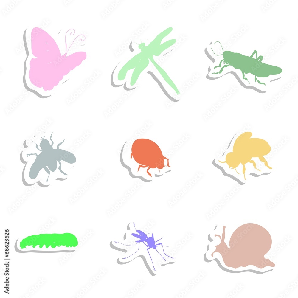 Naklejka premium Insects stickers Silhouettes Set