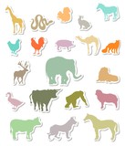 Set of colorful animals silhouettes stickers