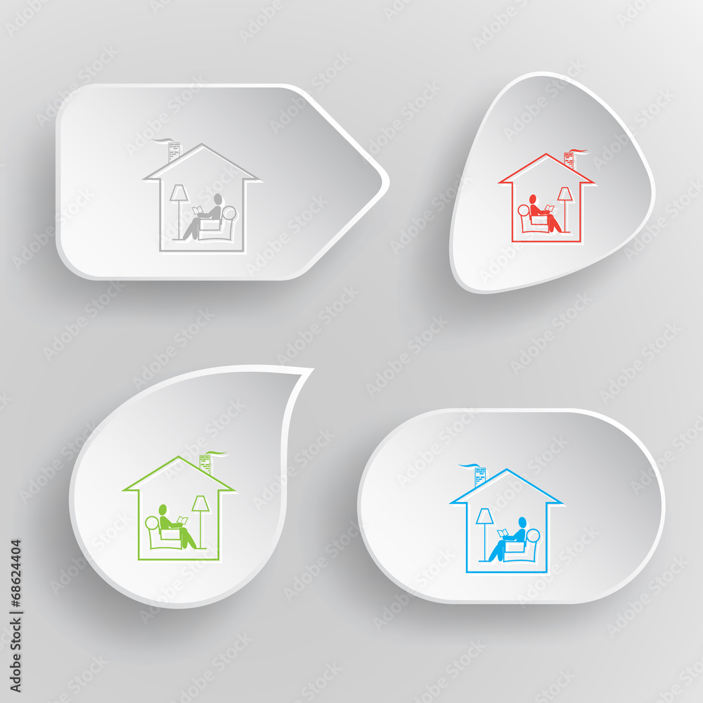 Home reading. White flat vector buttons on gray background. Home reading. White flat vector buttons on gray background.