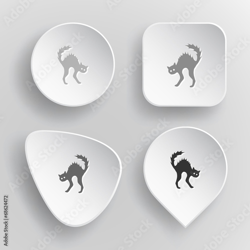 Cat. White flat vector buttons on gray background.
