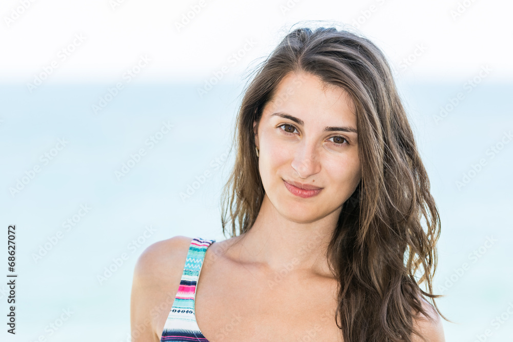 Beautiful Happy Girl Portrait With Sea Background Beautiful Happy Girl Portrait With Sea Background