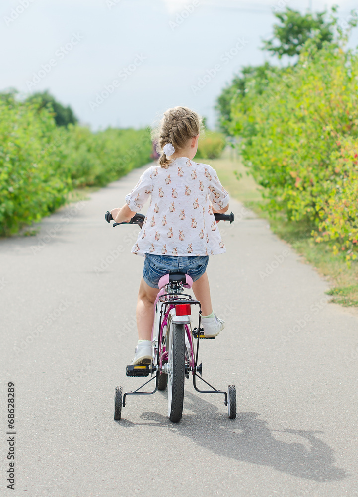 Little girl riding a bicycle in the park. Little girl riding a bicycle in the park.